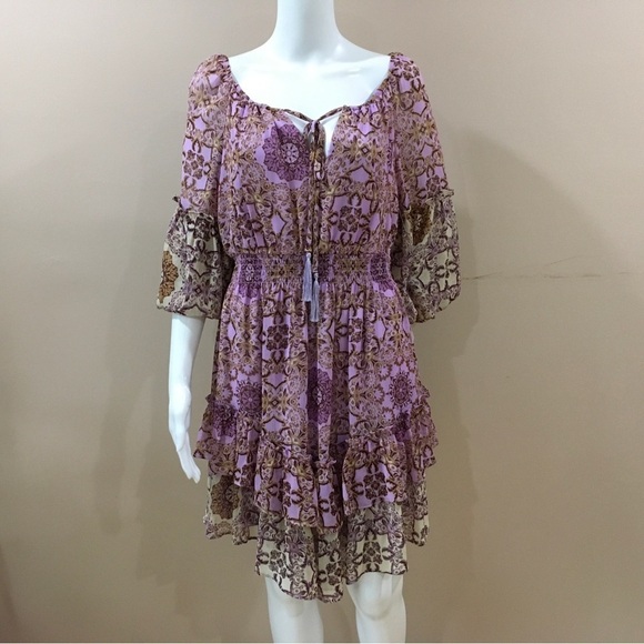 TAYLOR mini dress size 8 Womens Chiffon Floral Purple Ruffle Hem Fit&flare - Picture 1 of 6